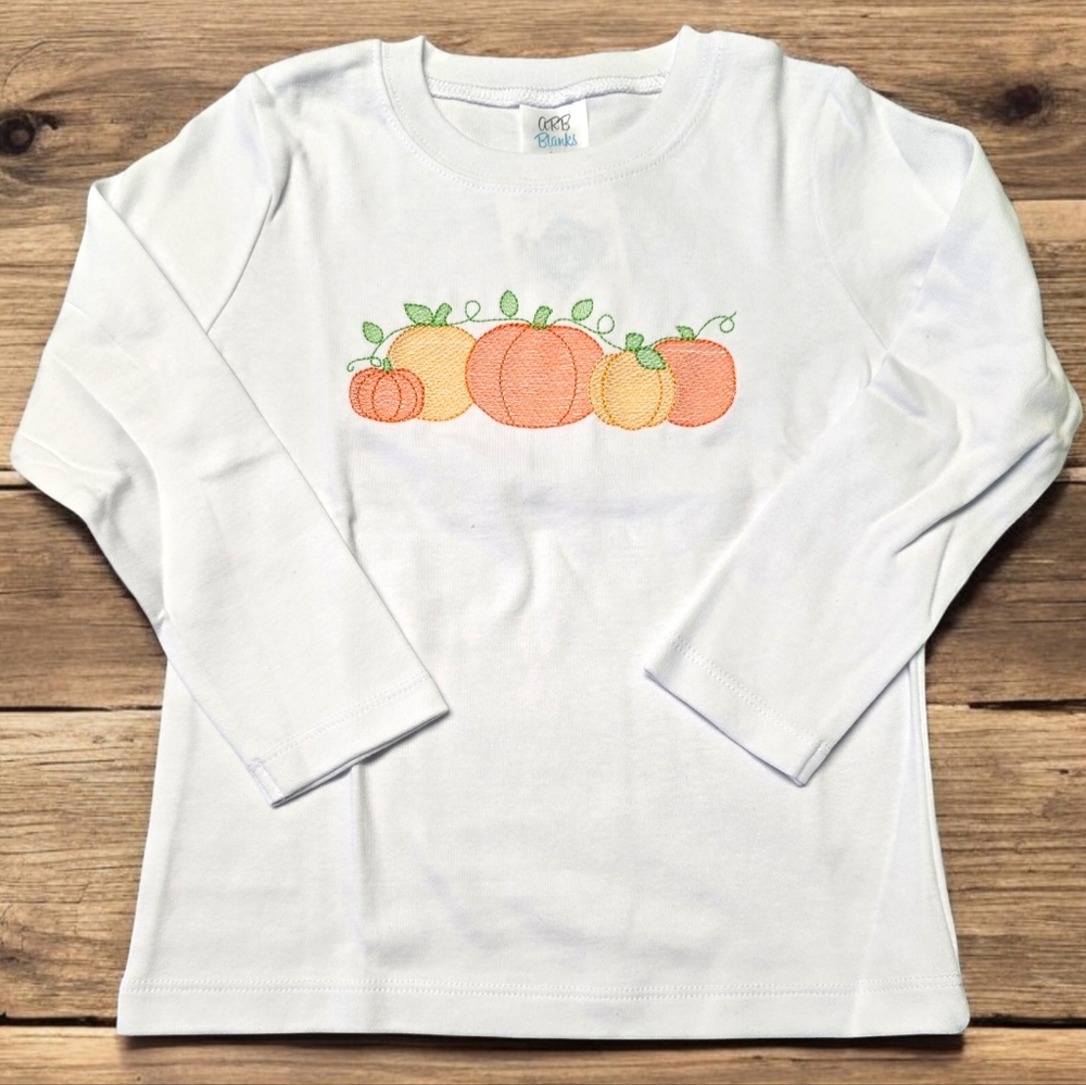Embroidered pumpkin patch, long sleeve t-shirt, baby and toddler